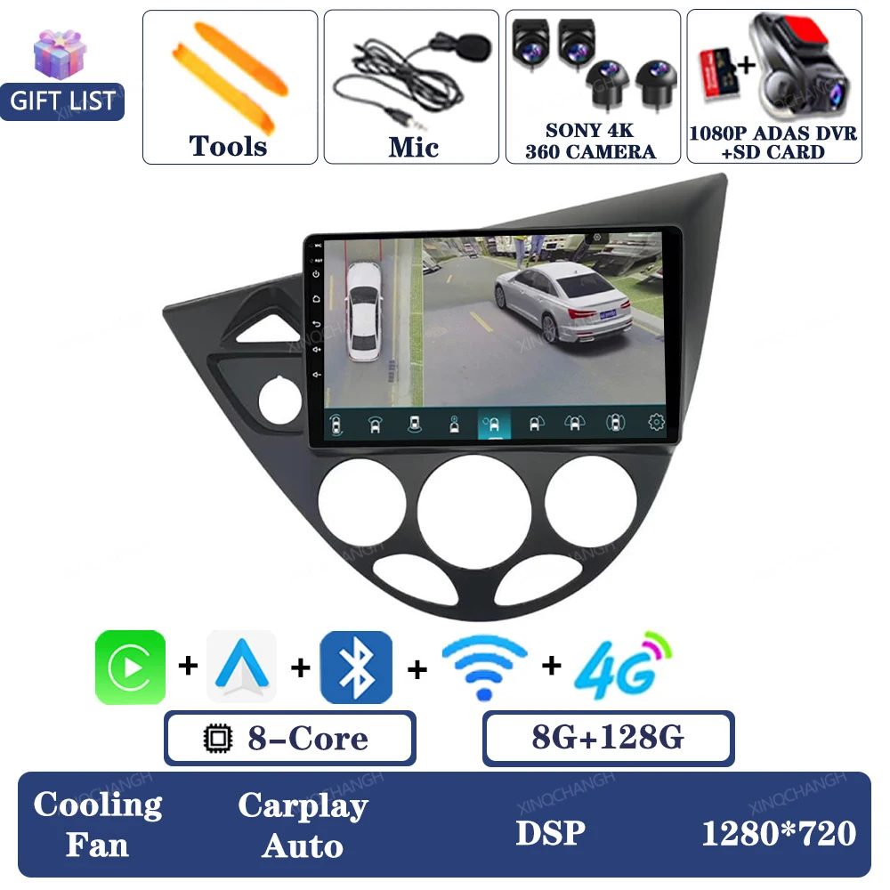 Android 16 autoradio voor Ford Fiesta 1995 - 2001 Focus MK1 1998 - 2004 Navigatie 2DIN Qualcomm QLED Head Unit GPS Carplay Auto