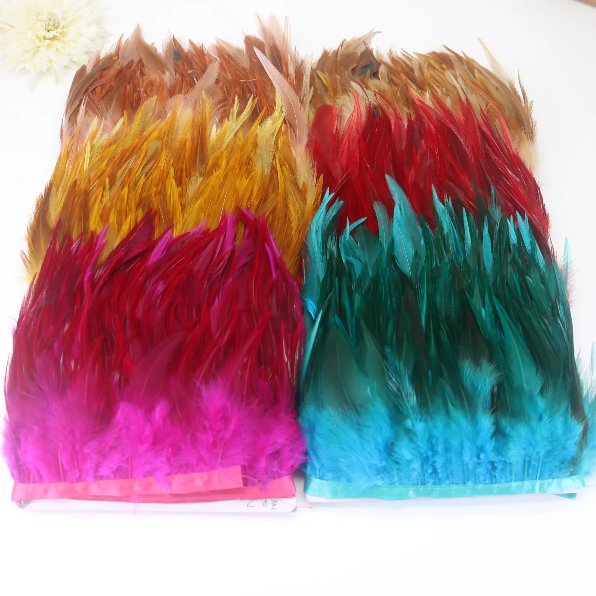 2 Yards/lot 10-15CM Chicken Feathers Trim Cloth Sideband Rooster Tail Feather Trims Clothing Wedding Decoration