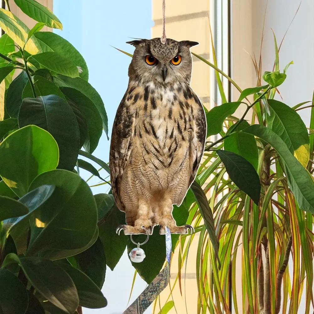 Waterproof Bird Repel Owl Scarecrow Hanging With Bells Fake Bird Scare Device Rectangle Bird Repeller Garden Decoration