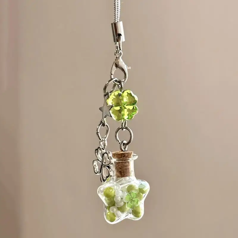 سحر الموضة محظوظ أربع أوراق البرسيم متمنيا زجاجة مطرز قلادة هاتف حلية عصرية الهاتف الخليوي كيرينغ حزام الحبل