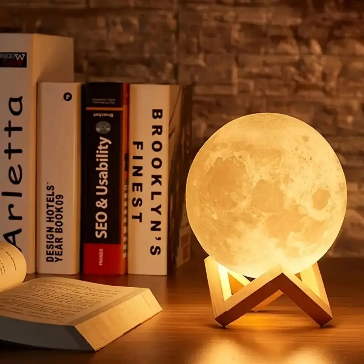 1PC LED Moon Night Light Diameter 12CM/4.72IN Battery With Bracket Atmosphere Lamp For Birthday Gift Home Bedroom Decoration