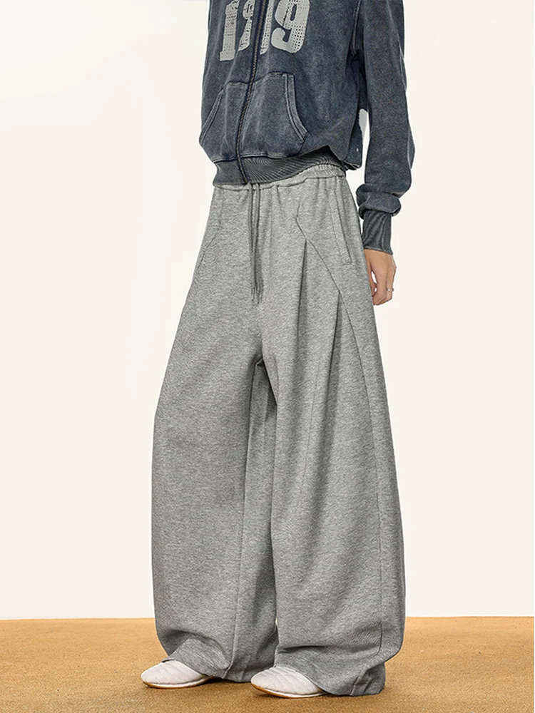 

ey Heavyweight Curved Blade Pleated Men's Casual Pants Autumn Winter American Sle Extended Wide Leg Slimming Lazy Versatile