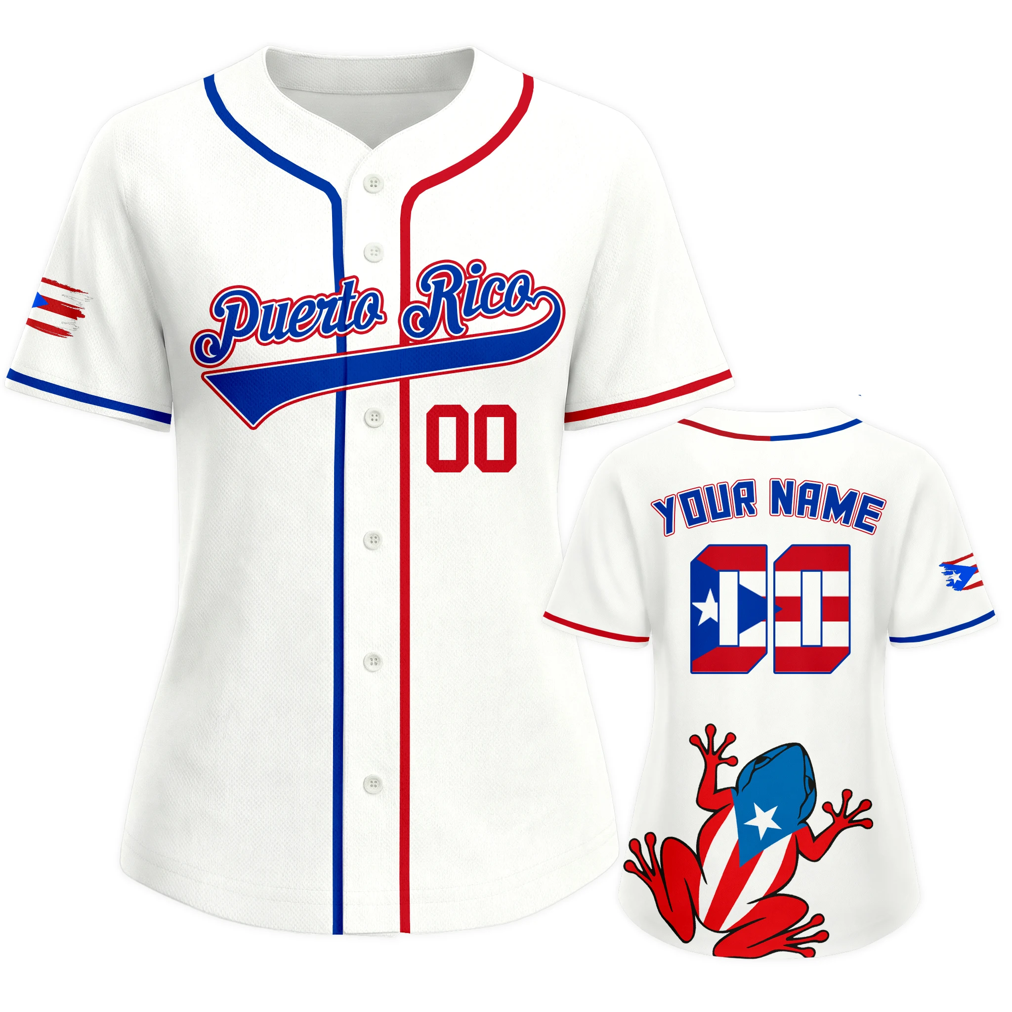 Custom Puerto Rico Baseball Jersey Women Personalized Print Button Down Shirt Custom Name Number Sport Casual Baseball Uniform