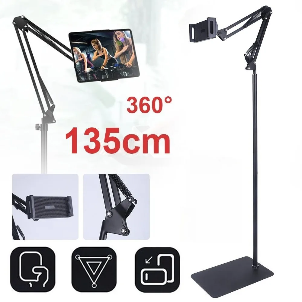 Robuster, faltbarer Boden-Tablet- und Telefonständer, vollständige 360-Grad-Rotation und höhenverstellbare Halterung, kompatibel mit 4,5–10,5 Zoll Geräten, idealer Halter für Live-Übertragungen,