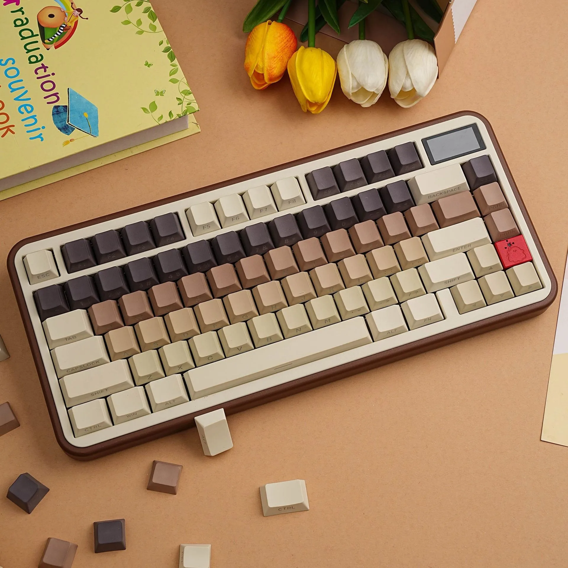 Spanish French German Korean Russian Arabic Japanese Mechanical Keyboard Coffee Keycaps Side Print Cherry Profile PBT Keycap ISO