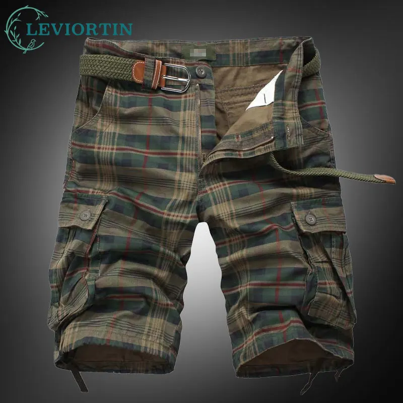

Men's Work Shorts Fashion Plaid Casual Camo Camouflage Beach Shorts With Multi Pocket Short Pants Male Bermuda Cargo Overalls