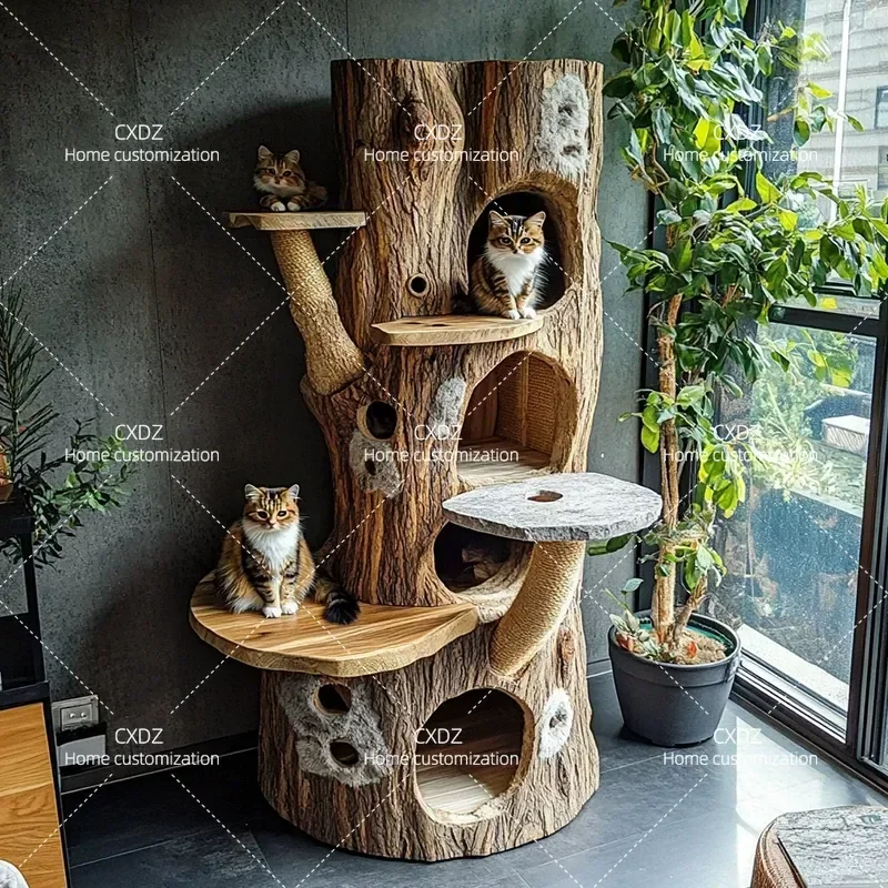 Large Cat Climbing Frame Tree House with Nest Indoor Pet Activity Center Luxury Multi Level Scratching Post Villa for Cats