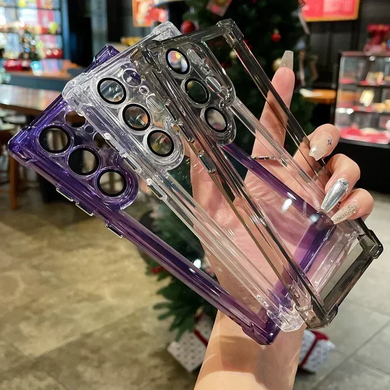 Luksusowe przezroczyste etui do Samsung Galaxy S24 S23 S22 Ultra Plus S23 FE Soft Bumper Camera Protector Clear Hard Acrylic Cover