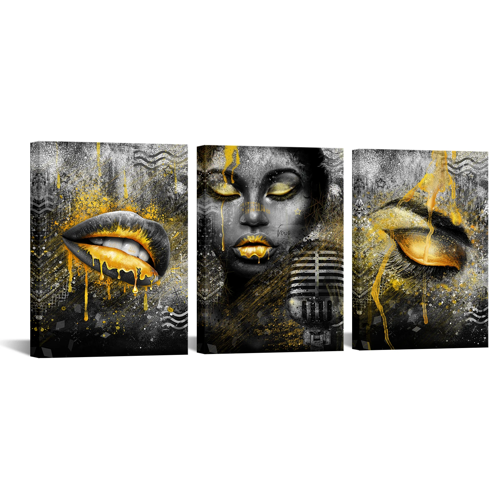 3 Pieces Beautiful Lady Wall Art Canvas Painting Yellow Pigment Print Poster Modern Style Picture Living Room Home Decor