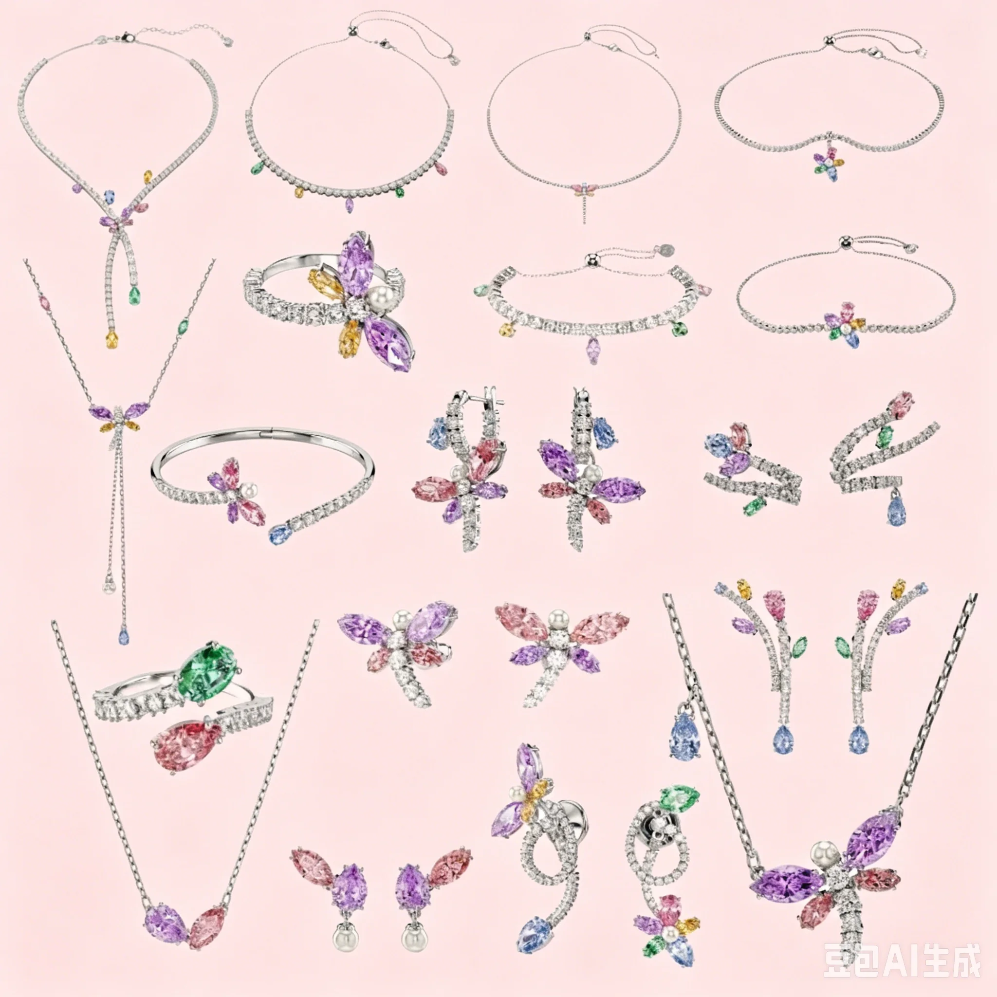 

2026 New High Quality Dragonfly Necklace Earrings Crystal Jewelry Set Women Wear Rings Bracelets Enchanting Jewelry