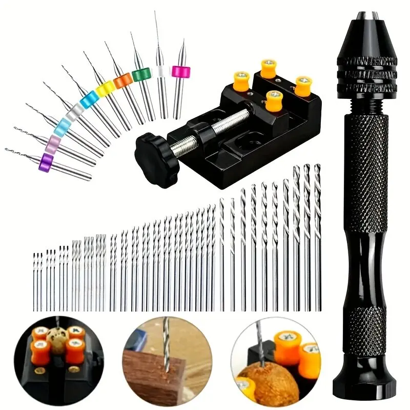 Kit de Furadeira Manual Ergonômica de Alumínio com 49 Peças, Mandril sem Chave + Brocas de Liga, Ferramentas Mini de Precisão