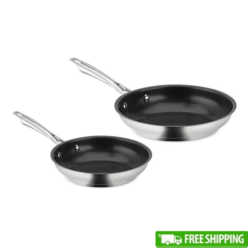 

Professional Stainless Steel Nonstick Skillet Set 8in 10in Induction Compatible Dishwasher Safe Oven Safe Durable Heat Resistant