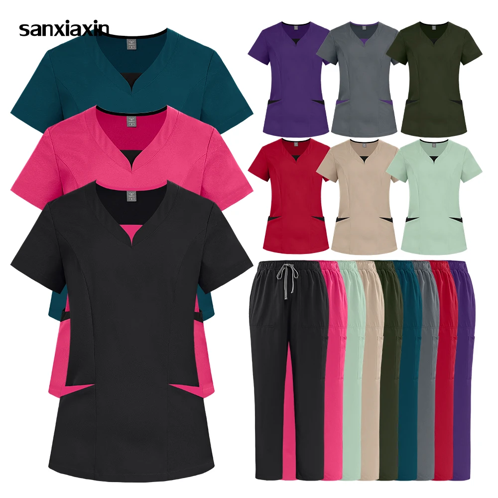 uniformes-de-trabalho-femininos-de-manga-curta-para-clinicas-anti-rugas-conjunto-de-scrubs-medicos-para-enfermeiras-traje-de-trabalho-para-cirurgia-oral-e-odontologica