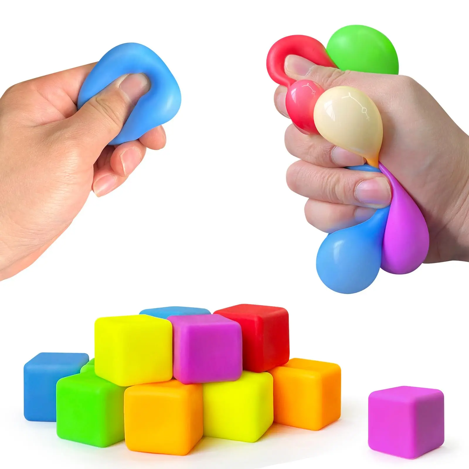 1pcs Macaron Color Squishy Stretch Cube Malleable Soft Stress Ball Fidget Toy Anxiety Calming Hand Squeeze Vent DecompressionToy