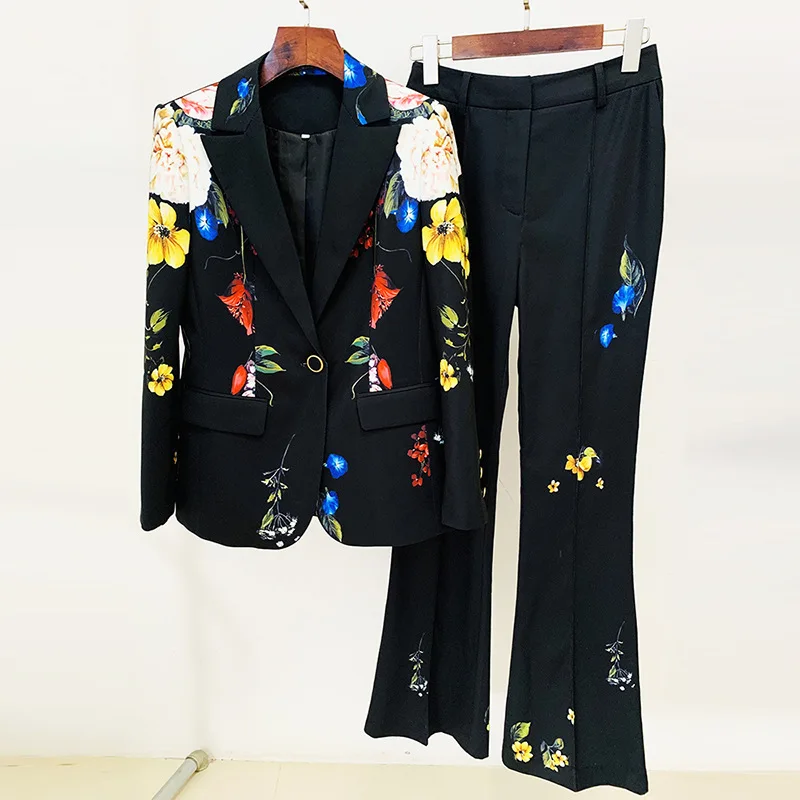 

2024 New Celebrity Style Fashion Digital Print One Button Suit Horn Pants Set