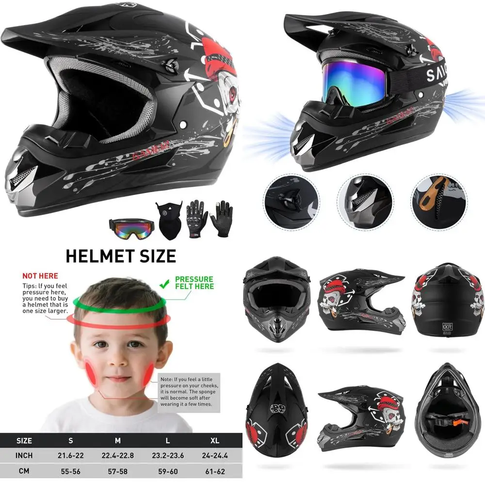 

Молодежный комплект шлемов для мотокросса с очками, перчатками, маской для лица, сертифицированной DOT, подходит для квадроциклов, BMX, MX, горного велосипеда (B)