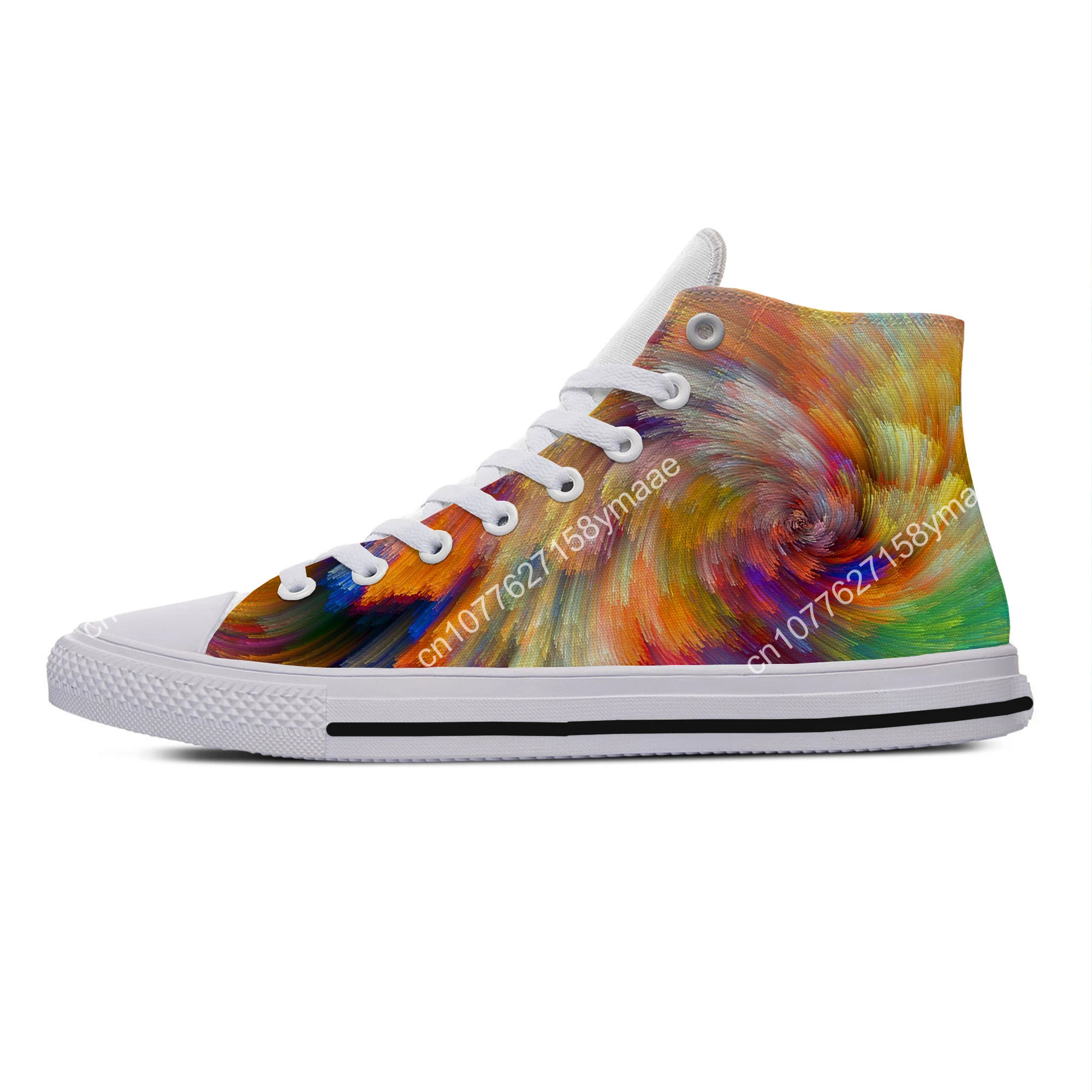 Abstract Multicolor Waves Digital Art New Arrive Lightweight High Top Canvas Shoes Men Women Casual Breathable Latest Sneakers