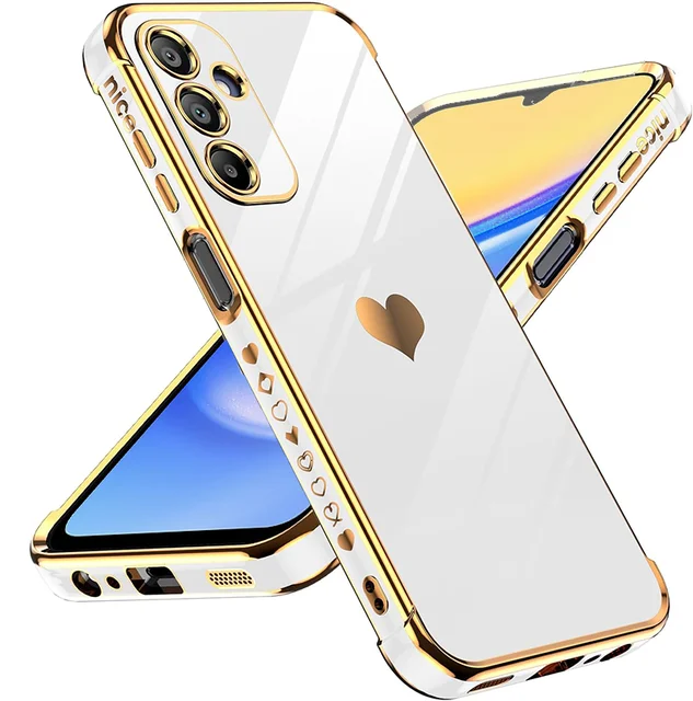 Luksusowe etui platerowane do Samsung Galaxy S24 S23 Ultra S21 S20 FE A55 A52 A53 S22 Plus A13 A54 A14 Love Heart Side Pattern Cover