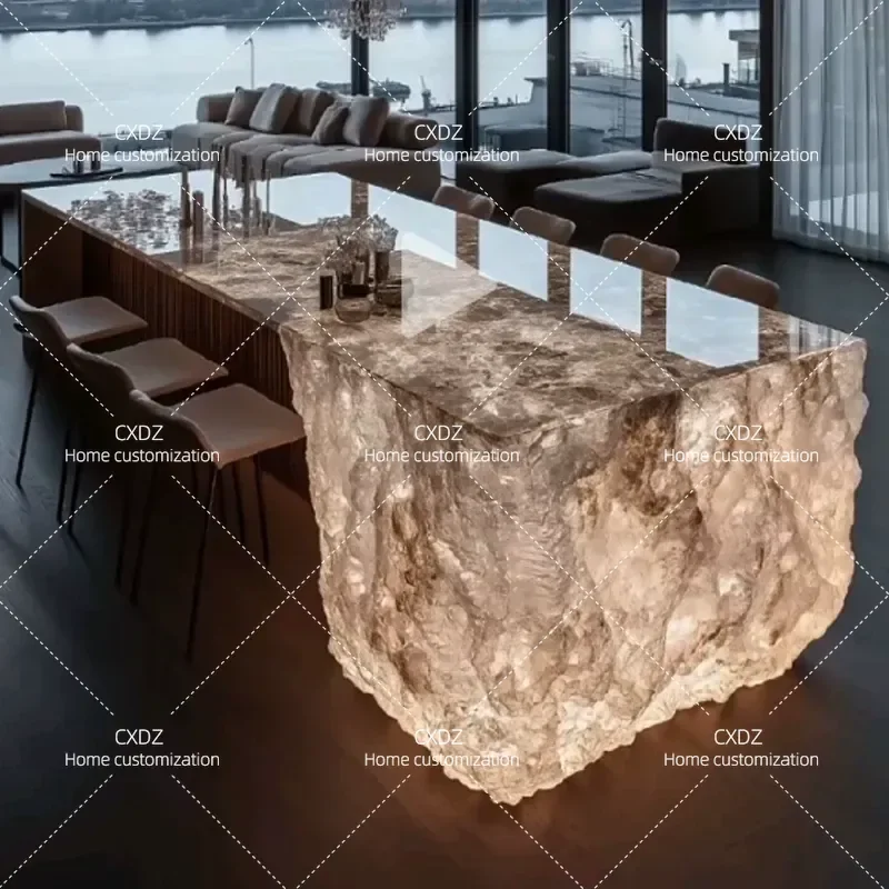 Premium Light Luxury Transparent Resin Hotel Front Desk Restaurant Villa Kitchen Partition Luminous Crystal Glacier Island