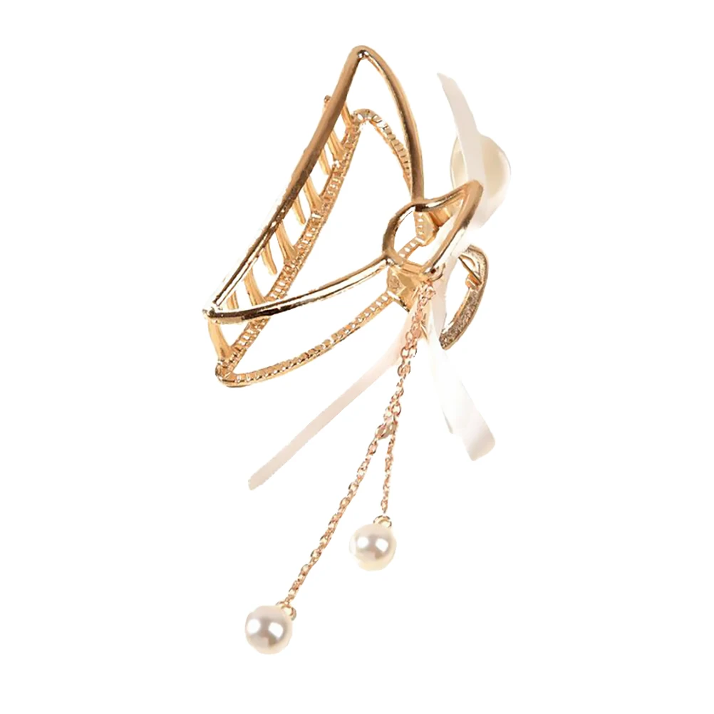 

Pearl Tassel Pendant Hair Claw Clip Alloy Women's Barrette Lightweight Stylish Snap Accessories Scalp Safe Dressy for Women