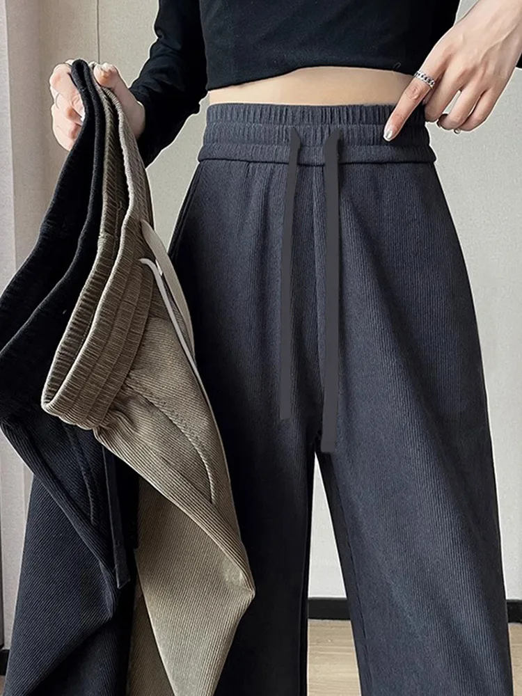 Pantalon à jambes larges bureau femmes printemps lin plis école confortable étudiants à lacets esthétique respirant Kawaii pantalon rétro