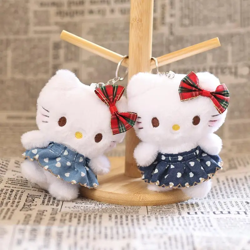 Kreative Kawaii Anime Denim Rock Sanrio Hallo Kitty Plüsch-schlüsselanhänger Nette Rucksack Anhänger Dekoration Weiche Angefüllte Puppe Spielzeug Geschenke