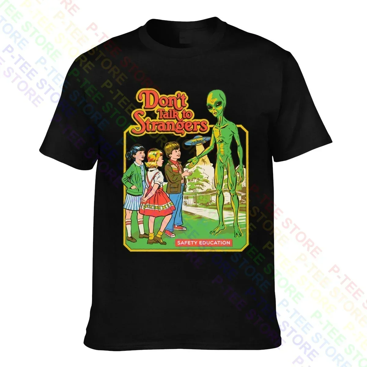 Dont Talk To Strangers Kids Funny Cartoon Alien Ufo T-shirt Tee Shirt Vtg High Quality