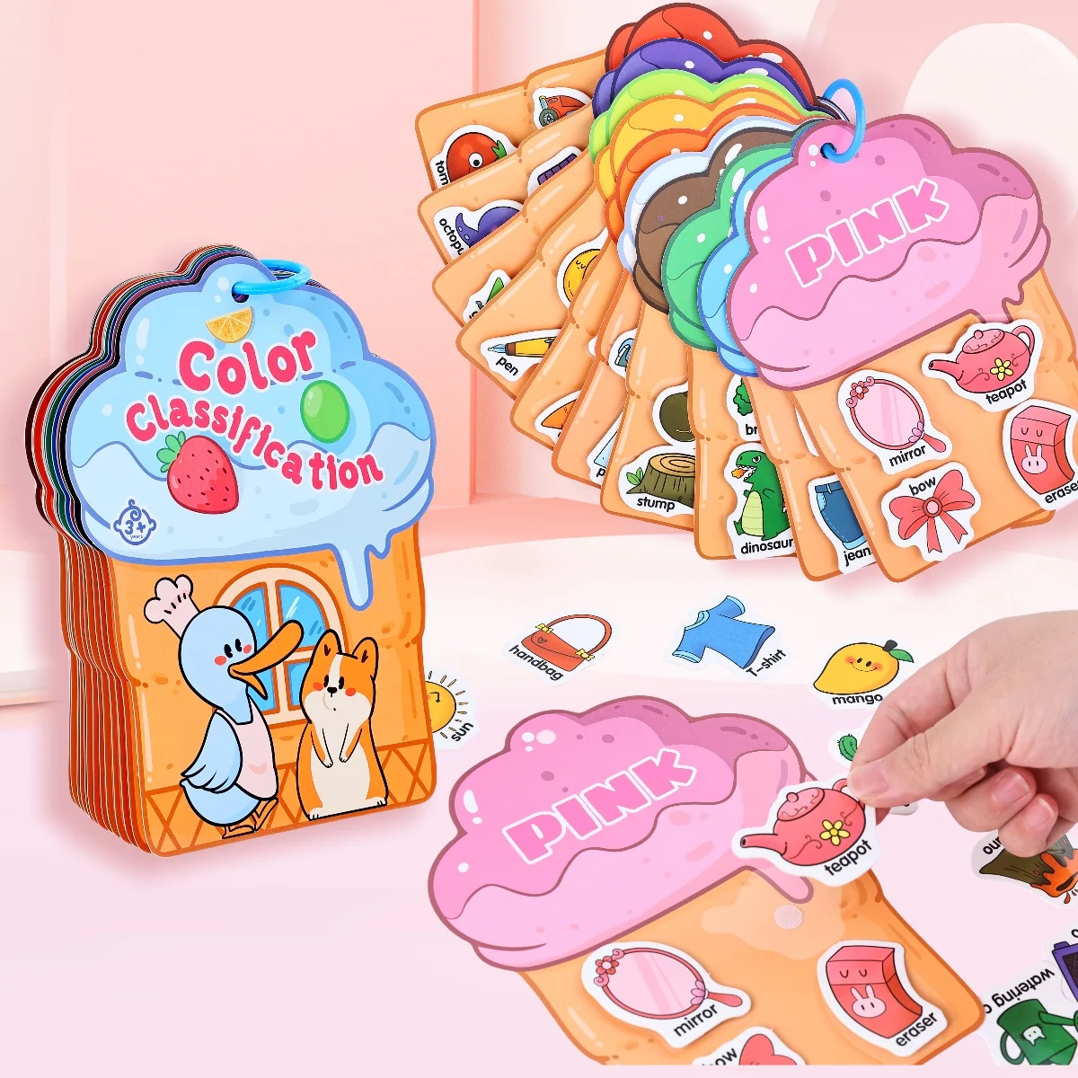 Pomoce do nauczania poznawczego dla dzieci wczesnej edukacji, interaktywne zajęcia, książki z naklejkami wielokrotnego użytku, kolorowe gry poznawcze pasujące do kształtów, odpowiednie dla dzieci powyżej 3 lat, przenośne, przyjazne w podróży
