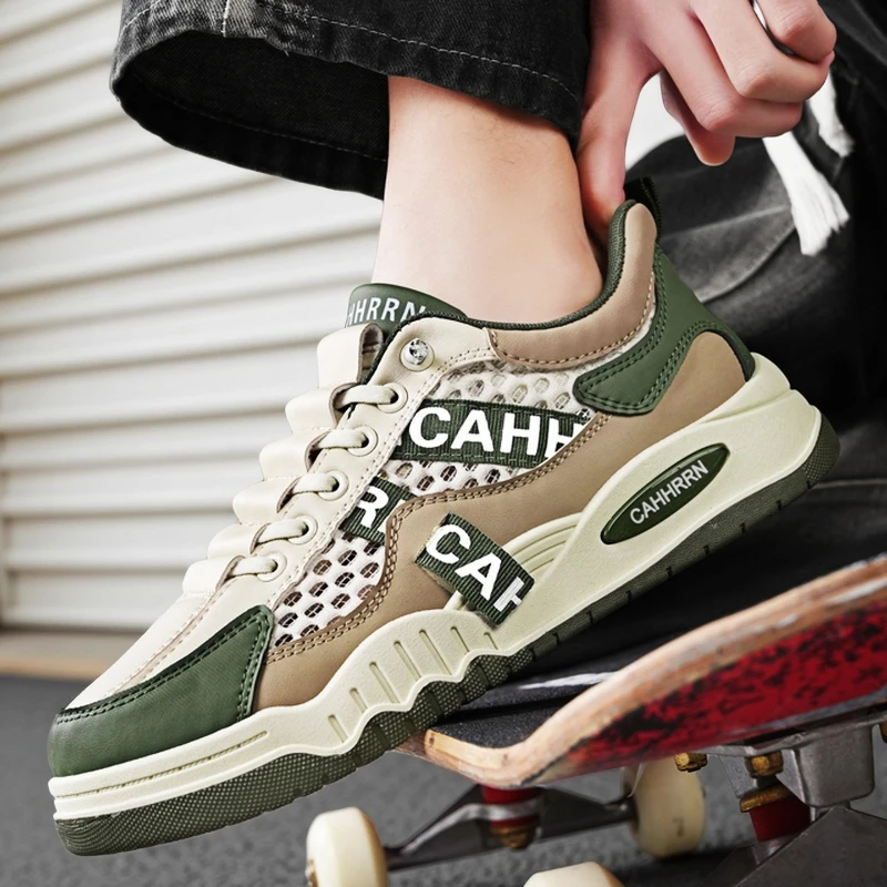 Men Casual Sports Shoes Low Top Fashion Breathable Microfiber Leather PU Inner Lace Up Round Toe Daily Walking Sneakers