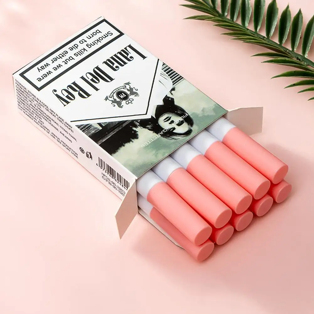 Nuevo lápiz labial cigarrillos brillante 10 colores caja de tinte de labios juego de lápiz labial de larga duración 24 horas juego de lápiz labial impermeable