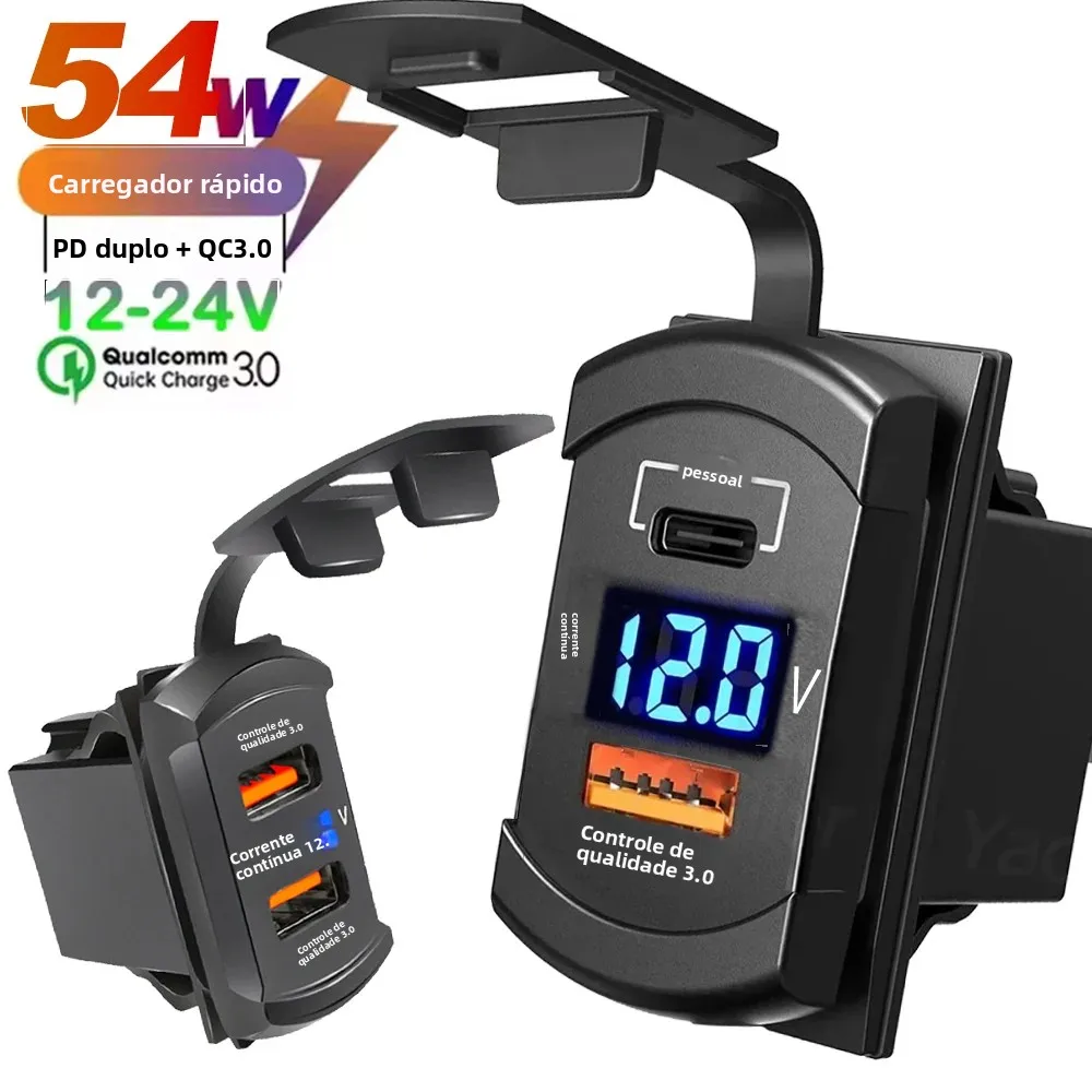 12v usb rocker switch 36w usb & pd tomada com display de tensão led 18w qc3.0 carregador para carros caminhões vanas barcos rvs