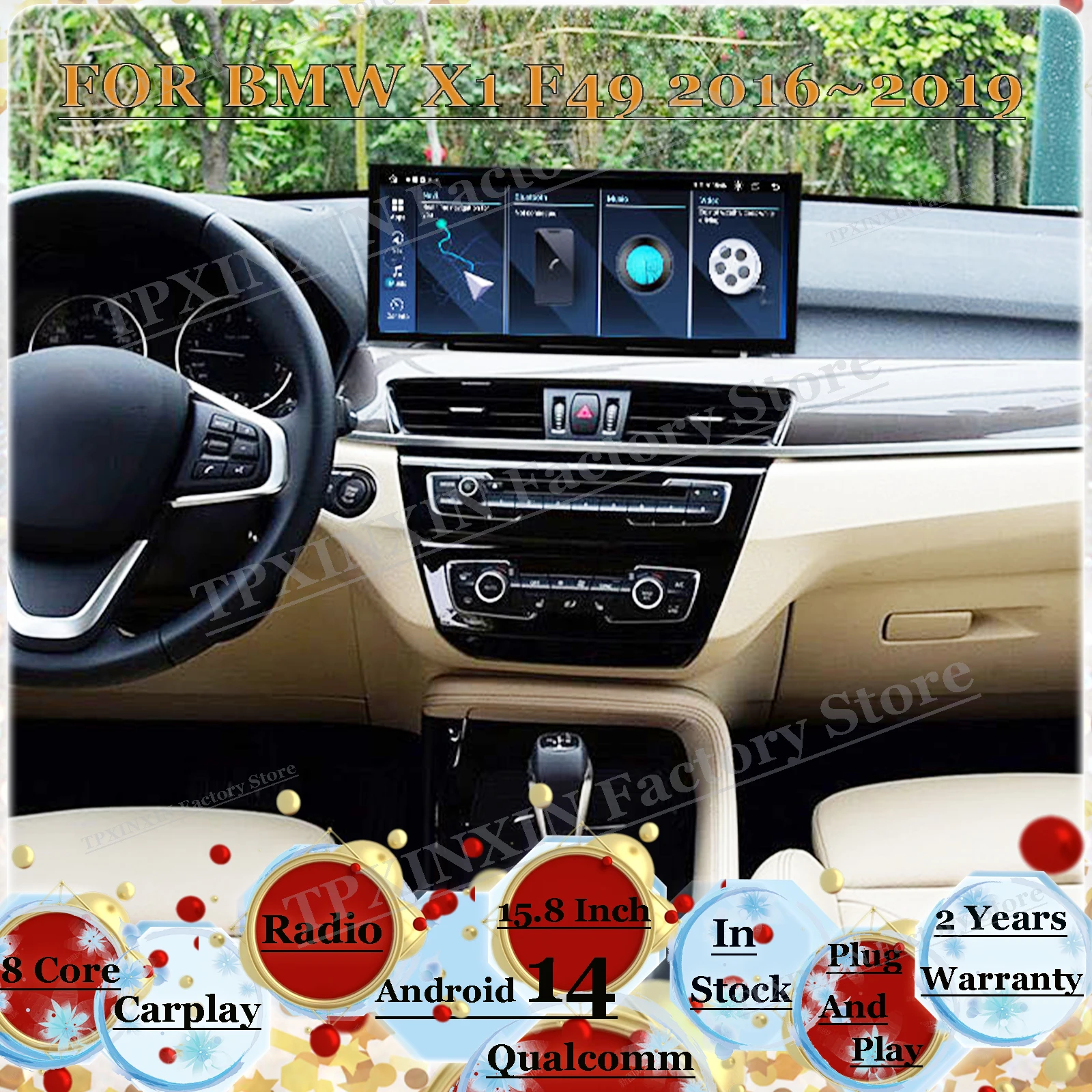 

8 Core Android 14 Multimedia For BMW X1 F49 2016~2019 GPS Navigation Car Radio Coche With BT 5.0 Wifi Stereo Receiver Head Unit