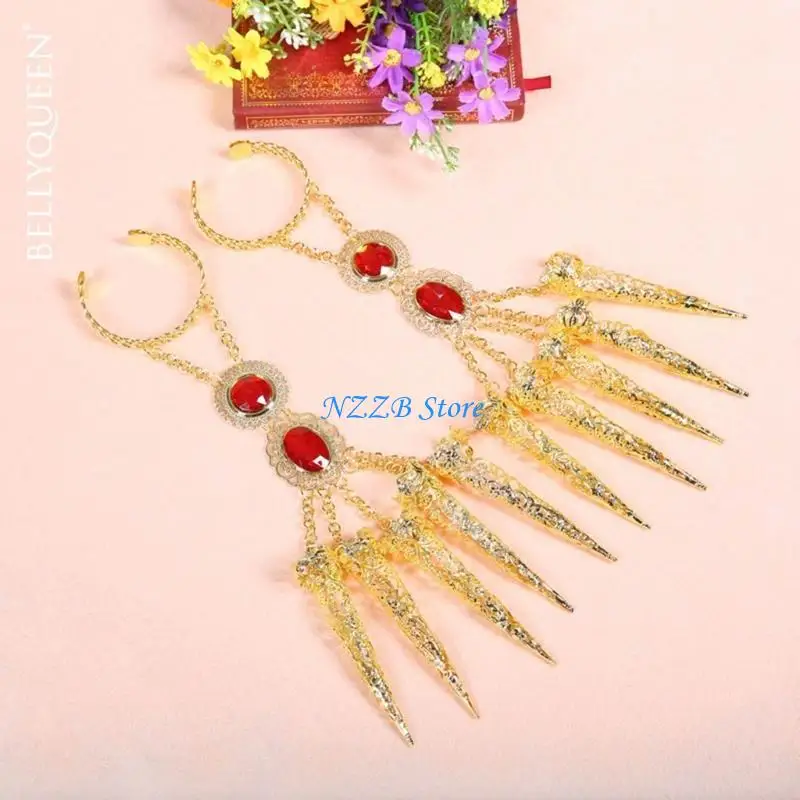 

T21F Fashion Indian Thai Finger Bracelets Crystal Girls Belly Dance Bracelets Jewelry Gift for Indian Thailand Ethnic Dance