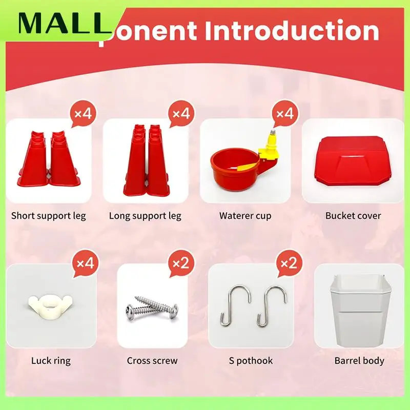 

MALL Hanging Chicken Waterer Plastic Chicken Water Poultry Drinker Detachable Legs For Chicken Turkey Goose Duck Pigeon 7L