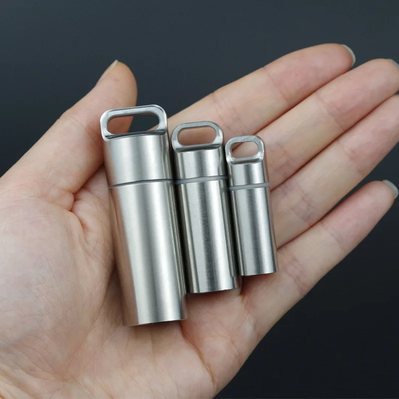 Waterproof Stainless Steel Capsule Outdoor Survival Pill Box Container Seal Bottle Medicine Storage Tank with Necklace