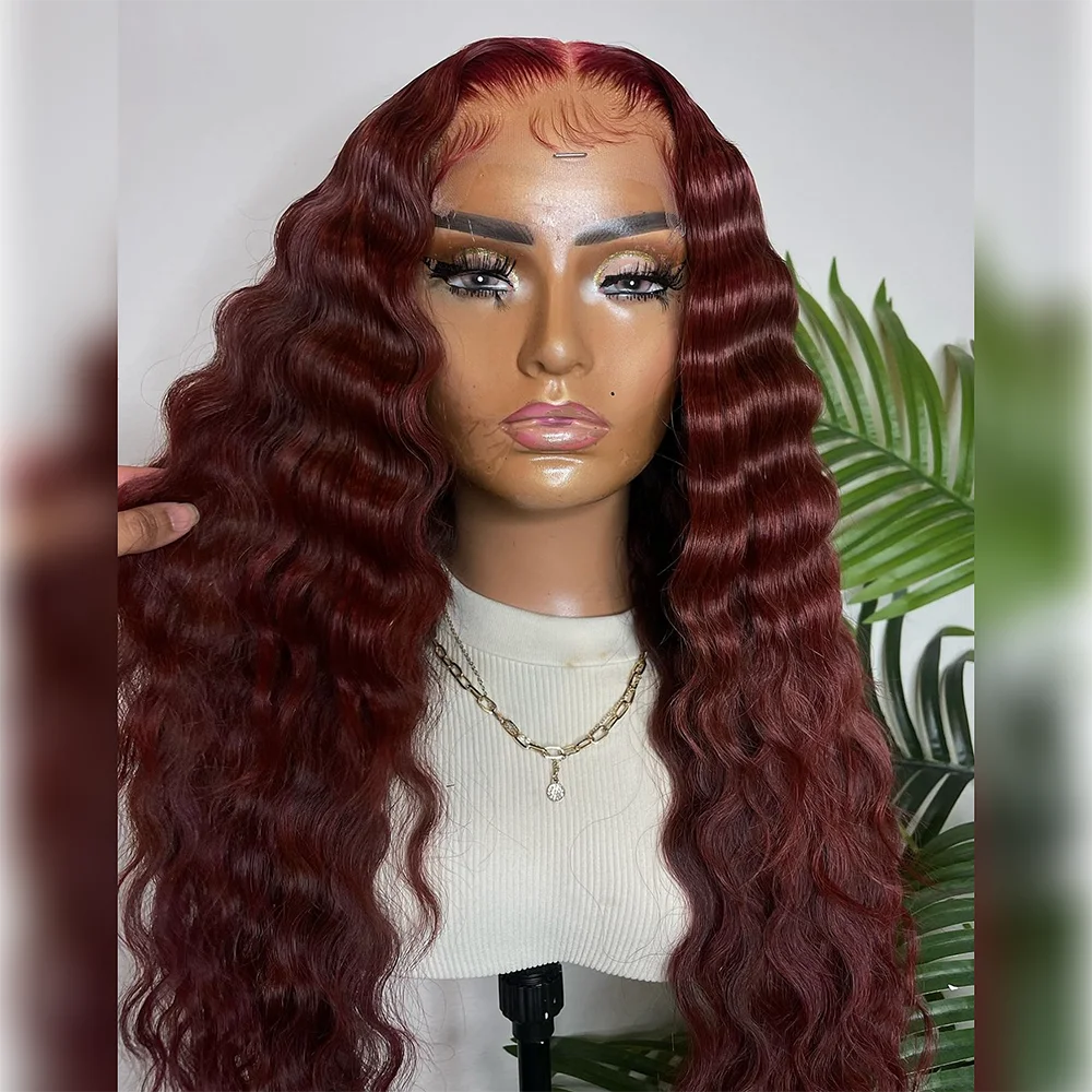 Perruques Lace Front Synthétiques Bouclées Profondes pour Femme, Rouge Vin, Cheveux Longs Bouclés, 03/Wear, Perruque Cosplay