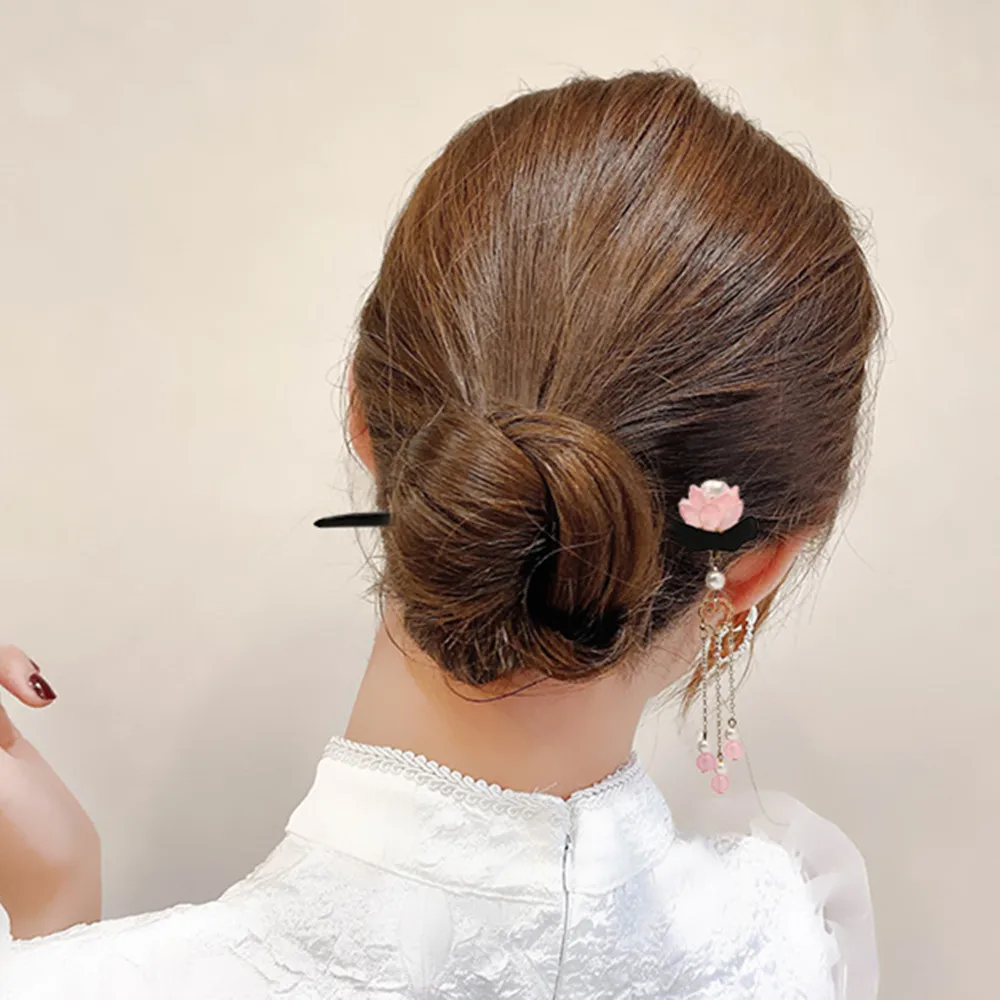 Bâtons de cheveux en bois Shoous Vintage Anni, style chinois, pompon, disque de fourchette à cheveux, baguettes à cheveux, épingles à cheveux pour femmes, coiffure