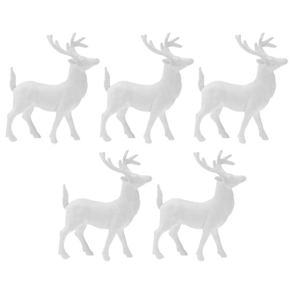 

5pcs White Reindeer 14Cm Christmas Decoration Plastic Deer Ornament For Holiday Party Home Decor Xmas Cake Toppers