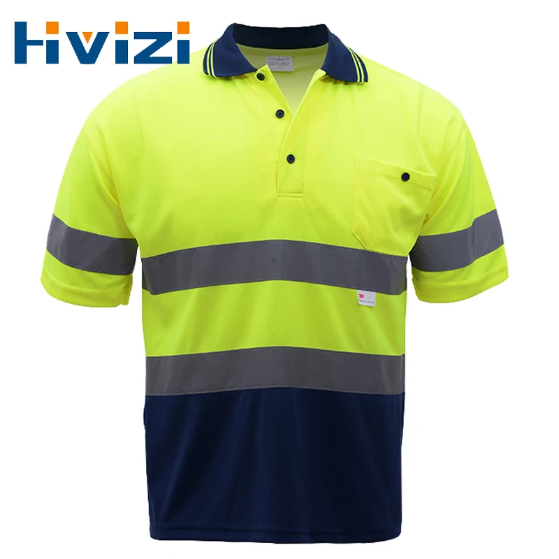 Hi Vis Polo T-Shirt Warning Shirt Work Wear with 3M Reflective Stripes