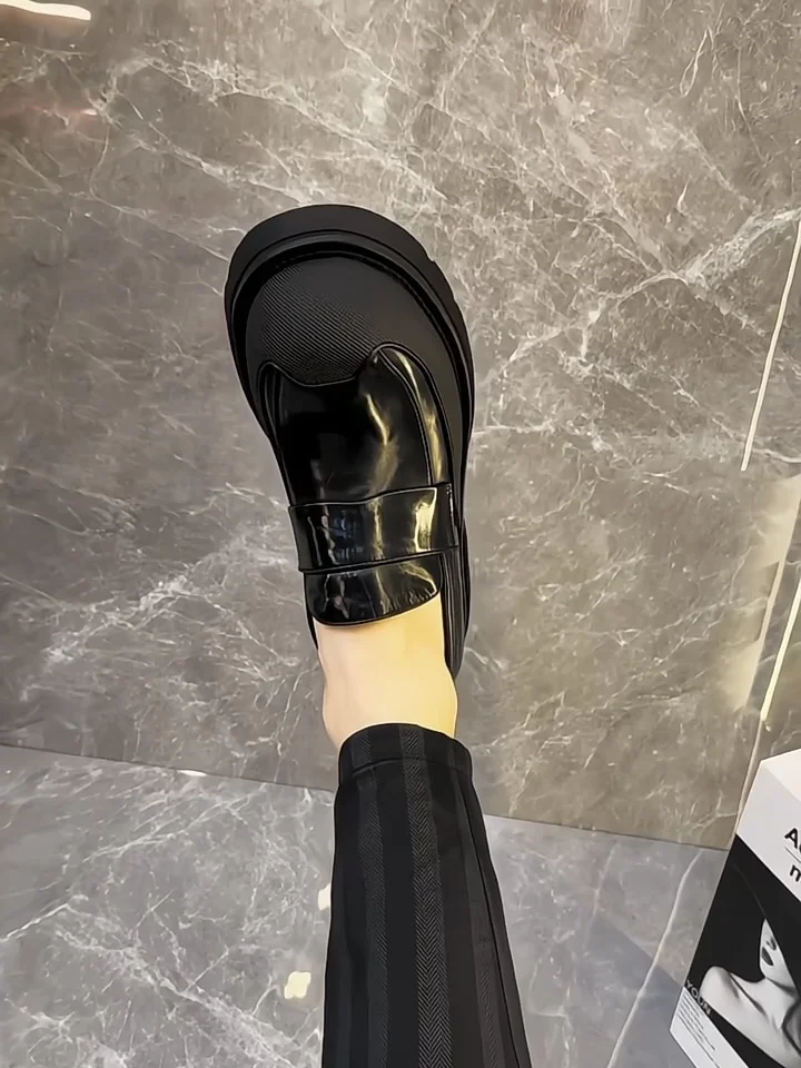 New Men's Business Casual Leather Shoes, Genuine Leather Platform Round Head Fashion Trend Men's Shoes