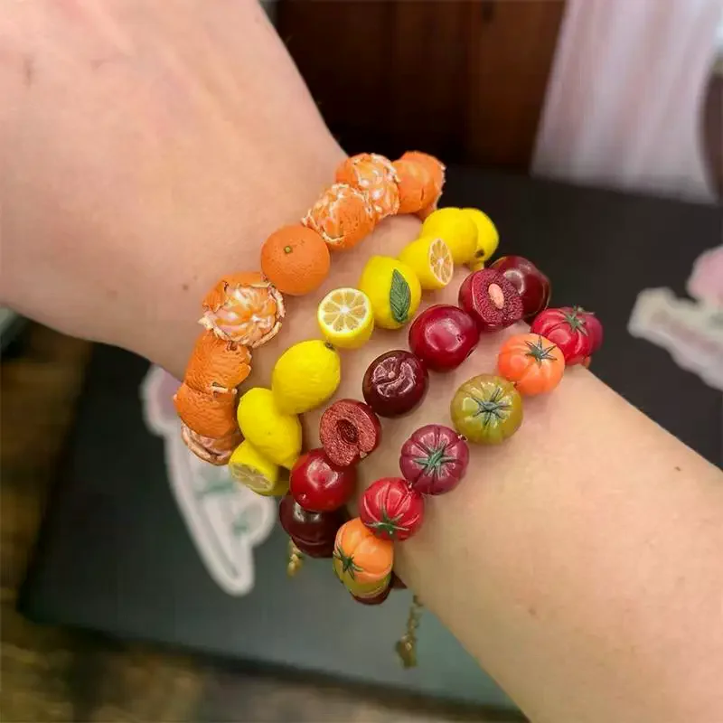 Colorful 3D Realistic Fruit Shaped Loose Beads Glossy Surface For DIY Bracelet Necklace Jewelry Making 5Pcs