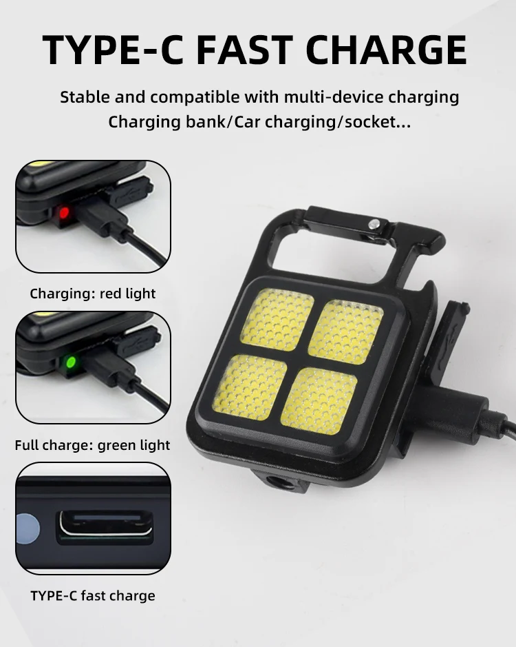 Mini LED Flashlight Magnetic COB Outdoor Camping Pocket Work Light USB Rechargeable Emergency Light