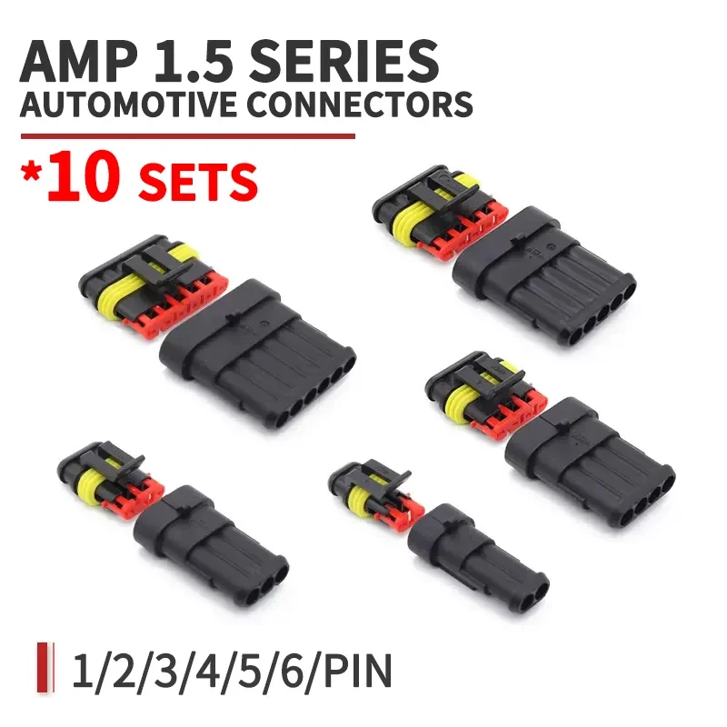 10 Kit AMP Series 1/2/3/4/5/6 Pin Way Waterproof Electrical Wire Connector Plug 1.5mm Terminals HID Plug Auto Xenon lamp Plug