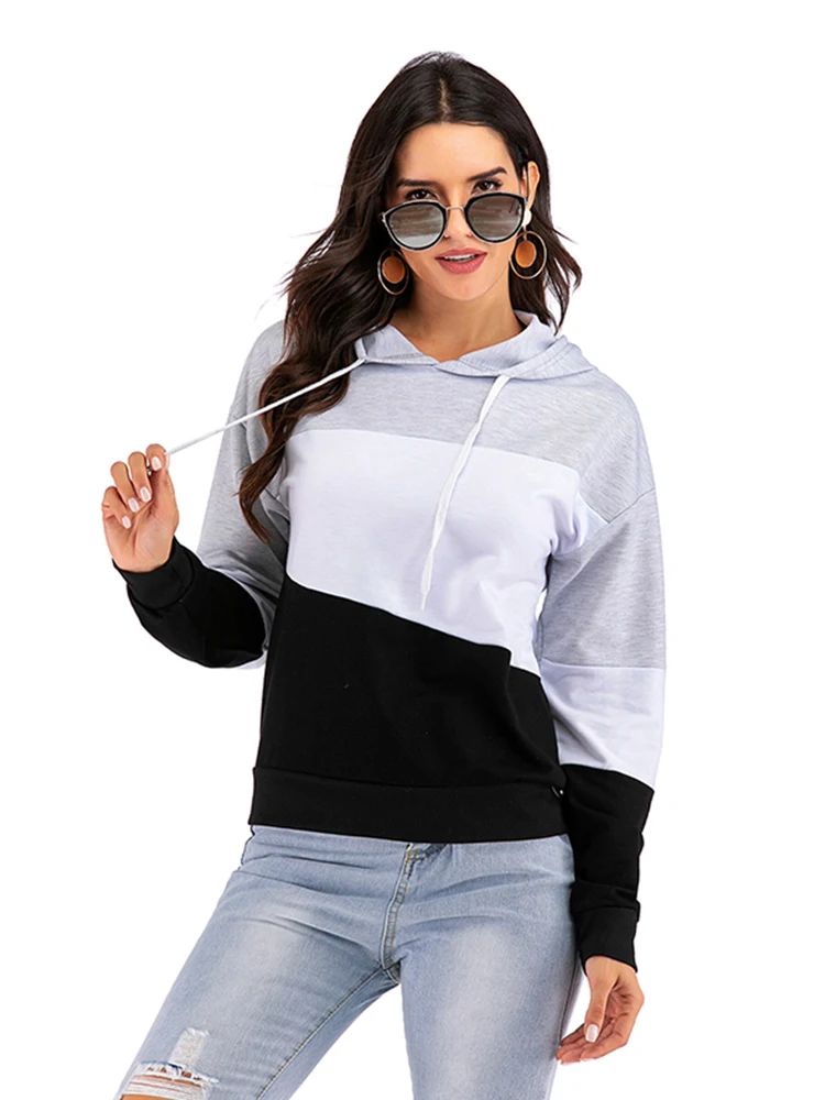 

JIM & NORA Elegant Casual Patchwork Fashion Korean Retro Sports Hoodie Women's Temperament Striped Vintage Pullover Hoodies