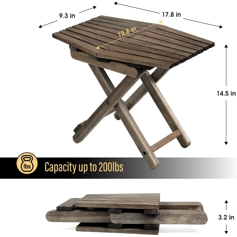 Small Patio Table, Outdoor Folding Side Table, Small Side Table, Accent Table, Small Coffee End Table, Wood Table Top