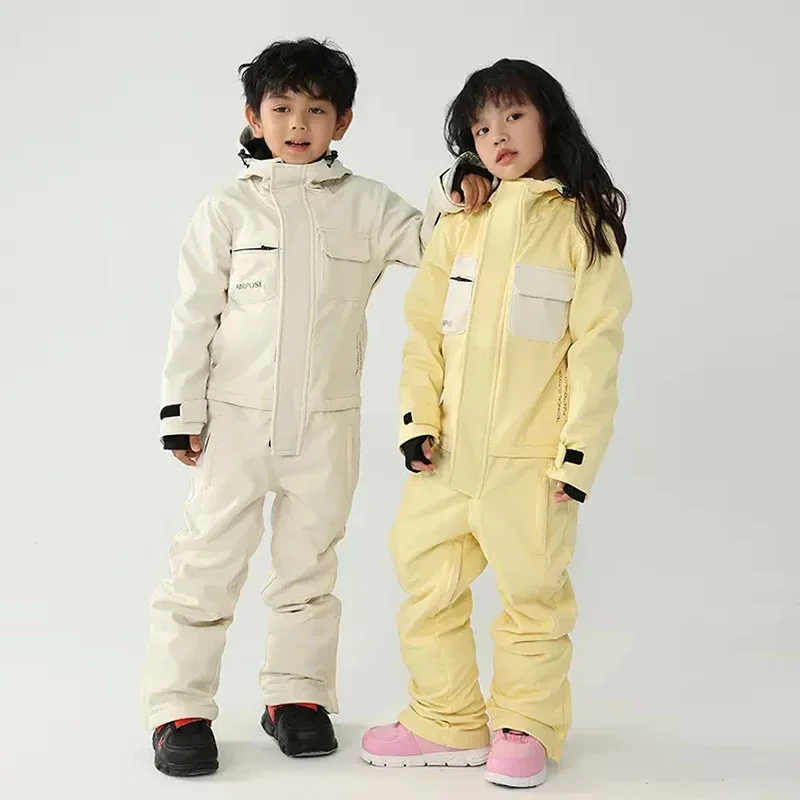 Winter Warm Kids Skiing Set One-Piece Girls Jumpsuit Boys Overalls 2024 New Children Ski Suit Windproof Waterproof Snow Clothing