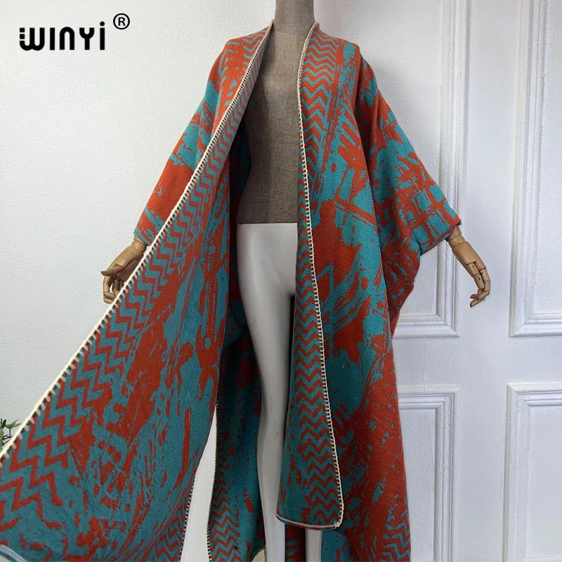 WINYI Africa Fashion NEW print Winter cardigan woman kimono  party dress Thick Warm Female abaya winter outfits for women coat