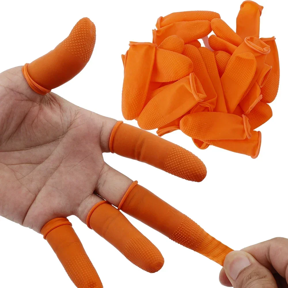 10-100PCS Latex Finger Cots Orange Thumb Caps Anti-static Industry Rubber Fingertips Protector Gloves Non-slip Finger Gloves