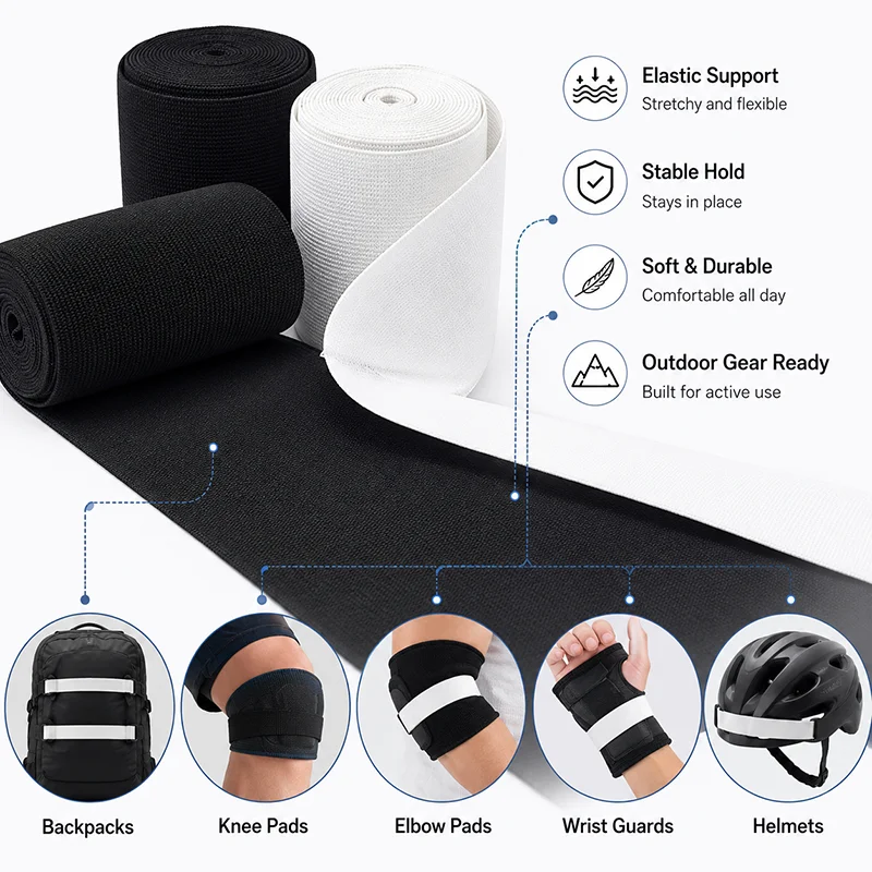 

2Meters 7-50cm Extra Wide Polyester Elastic Band for Outdoor Backpack Padding Sports Gear Waist Support Brace Repair Materials
