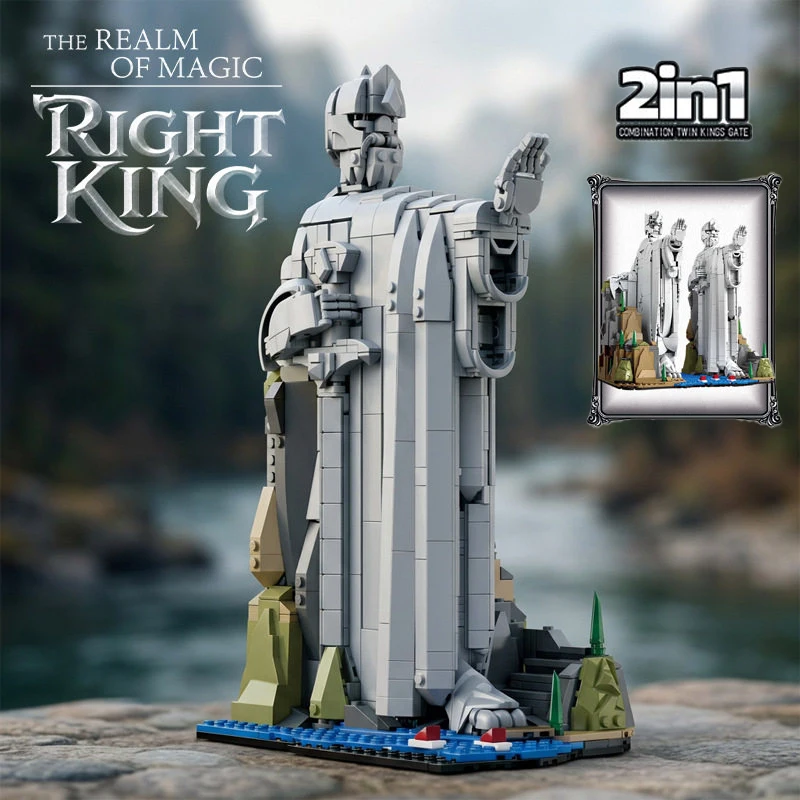 2‑in‑1 Left Right King Statue Building Blocks Set Magic Realm Twin Kings Gate Brick Model Building Kit Gift for Adult Collection